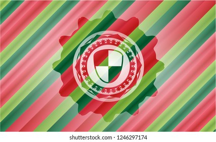 shield, safety icon inside christmas badge background.
