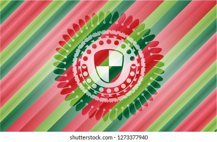 shield, safety icon inside christmas emblem background.