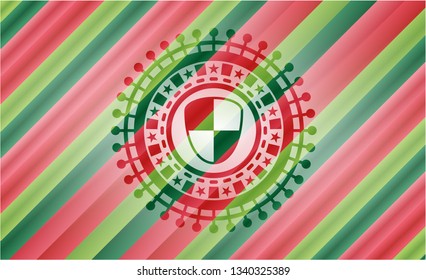 shield, safety icon inside christmas colors emblem.