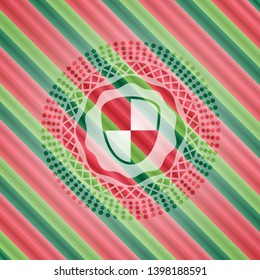 shield, safety icon inside christmas colors style emblem.