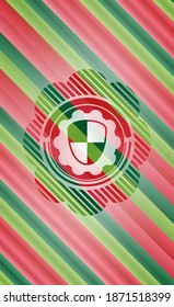shield, safety icon inside christmas badge background. 
