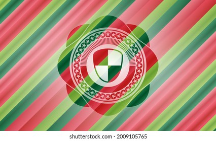 Schild, Sicherheitssymbol auf Weihnachtsbadhintergrund. 