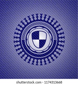 shield, safety icon inside emblem with denim high quality background