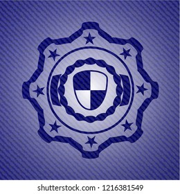 shield, safety icon inside emblem with jean high quality background