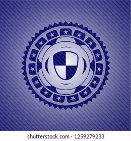 shield, safety icon inside emblem with jean texture