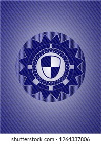 shield, safety icon inside emblem with denim high quality background