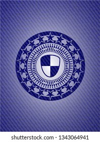 shield, safety icon inside emblem with jean high quality background