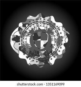 shield, safety icon inside grey camo emblem