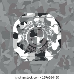 shield, safety icon inside grey camo emblem