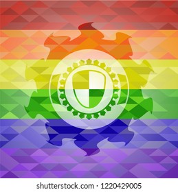 shield, safety icon inside lgbt colors emblem 