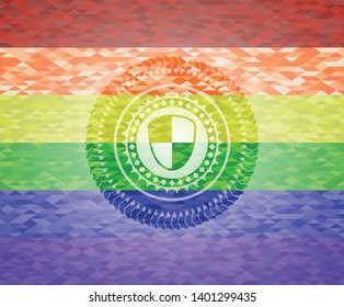 shield, safety icon inside lgbt colors emblem 