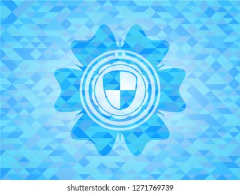 shield, safety icon inside light blue mosaic emblem