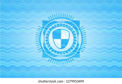 shield, safety icon inside light blue water badge background.