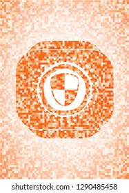 shield, safety icon inside orange mosaic emblem with background