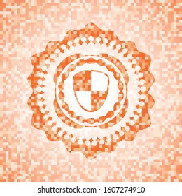 shield, safety icon inside orange mosaic emblem
