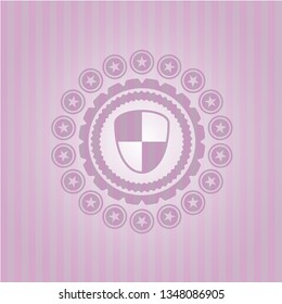 shield, safety icon inside pink emblem. Vintage.