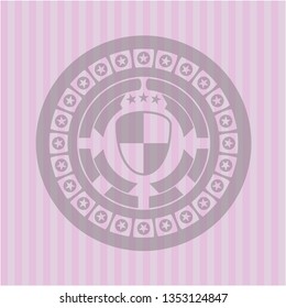 shield, safety icon inside pink emblem. Retro