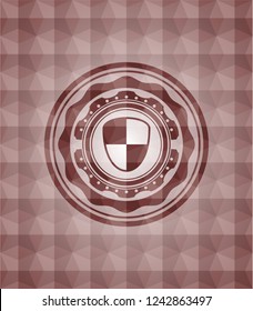 shield, safety icon inside red badge with geometric pattern. Seamless.
