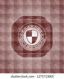 shield, safety icon inside red emblem with geometric background. Seamless.