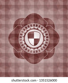 shield, safety icon inside red geometric emblem. Seamless.