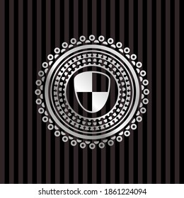 shield, safety icon inside silver emblem or badge. 