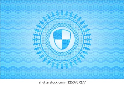 shield, safety icon inside water representation emblem.