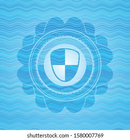shield, safety icon inside water wave representation style emblem.