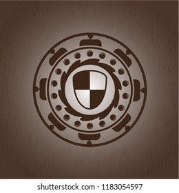 shield, safety icon inside wood signboards