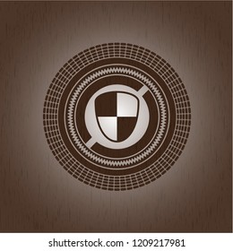 shield, safety icon inside wooden signboards