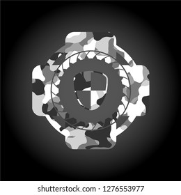 shield, safety icon on grey camo texture