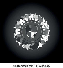 shield, safety icon on grey camo texture
