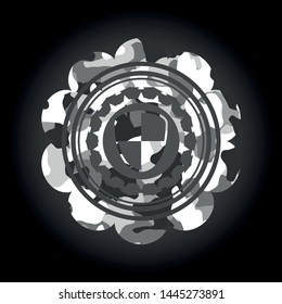 shield, safety icon on grey camo pattern