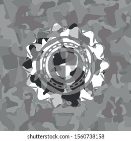 shield, safety icon on grey camo texture