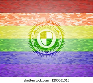 shield, safety icon on mosaic background with the colors of the LGBT flag