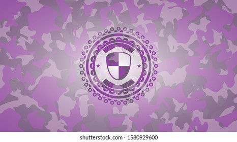 shield, safety icon on pink and purple camo texture