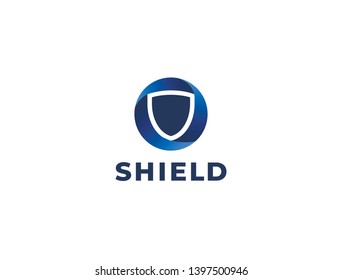 Shield safety round logo icon design template. Abstract symbol of security.
