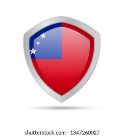 Shield with Samoa flag on white background. Vector illustration.
