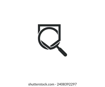 Shield Search Logo Concept symbol sign icon Element Design. Magnifying Glass, Guardian, Protection, Security Logotype. Vector illustration template