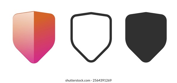 Shield secure icon badge vector simple graphic illustration set, red modern quality insurance safe guard sign symbol line stroke silhouette pictogram logo, safeguard protection minimal image clip art