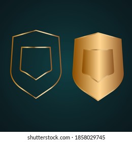 Shield secure safe icon vector logo. Gold metal with dark background