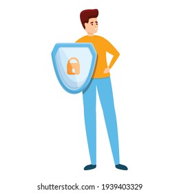Icono de protección de la privacidad protegida. Caricatura del icono del vector de privacidad seguro de Escudo para el diseño web aislado en fondo blanco