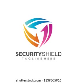 Shield Security With Arrow Shape Logo Template