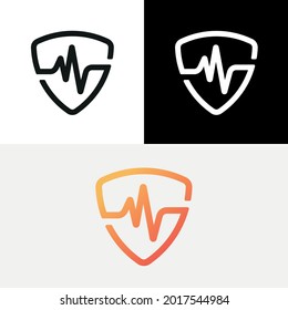 Shield Security Cardiogram Health Heart Beat Logo