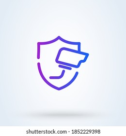 shield security cctv camera sign line icon or logo. security and technology concept. Surveillance CCTV Camera vector linear illustration.