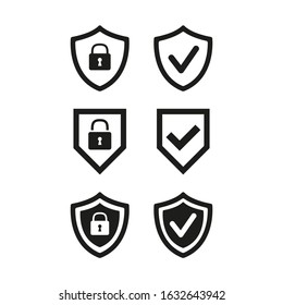 Shield with security and check mark icon on white background.