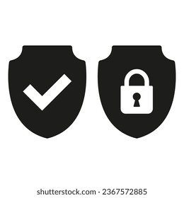 Shield with security and check mark icon on white background.