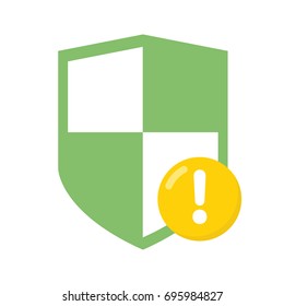 Shield security icon with attention sign