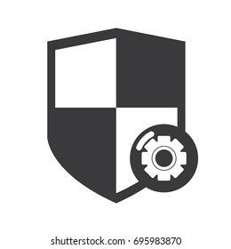 Shield security icon with gear icon.
