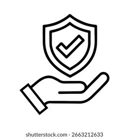 Icono de seguridad del escudo Símbolo de marca de verificación de sujeción de la mano para la garantía de protección de seguridad