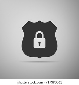 Shield security icon isolated on grey background. Flat design. Vector Illustration